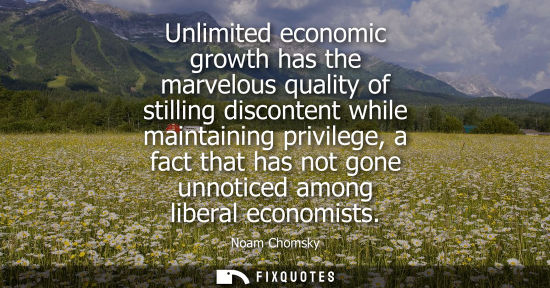 Small: Unlimited economic growth has the marvelous quality of stilling discontent while maintaining privilege,