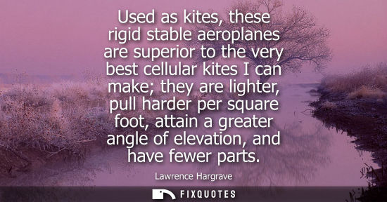 Small: Used as kites, these rigid stable aeroplanes are superior to the very best cellular kites I can make th