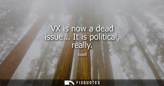Small: VX is now a dead issue... It is political, really - Saadi