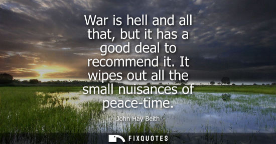 Small: War is hell and all that, but it has a good deal to recommend it. It wipes out all the small nuisances 