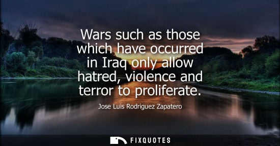 Small: Wars such as those which have occurred in Iraq only allow hatred, violence and terror to proliferate - Jose Lu