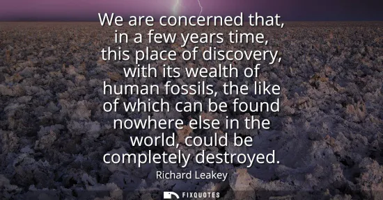 Small: We are concerned that, in a few years time, this place of discovery, with its wealth of human fossils, the lik