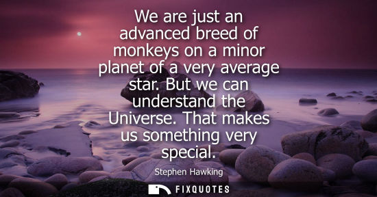 Small: We are just an advanced breed of monkeys on a minor planet of a very average star. But we can understan