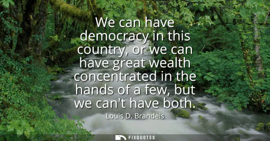 Small: We can have democracy in this country, or we can have great wealth concentrated in the hands of a few, but we 