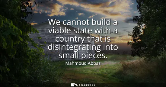 Small: We cannot build a viable state with a country that is disintegrating into small pieces