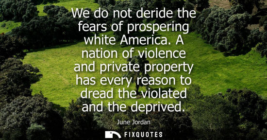 Small: We do not deride the fears of prospering white America. A nation of violence and private property has e