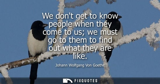 Small: Johann Wolfgang Von Goethe - We dont get to know people when they come to us we must go to them to find out wh