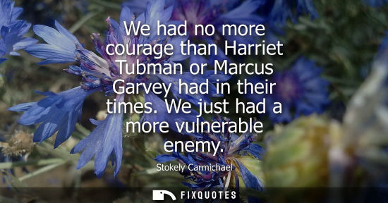 Small: We had no more courage than Harriet Tubman or Marcus Garvey had in their times. We just had a more vulnerable 