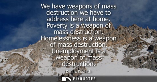 Small: We have weapons of mass destruction we have to address here at home. Poverty is a weapon of mass destruction. 