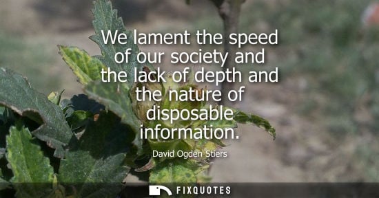 Small: We lament the speed of our society and the lack of depth and the nature of disposable information