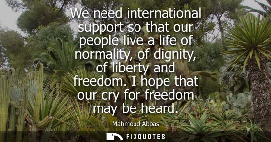 Small: We need international support so that our people live a life of normality, of dignity, of liberty and freedom.