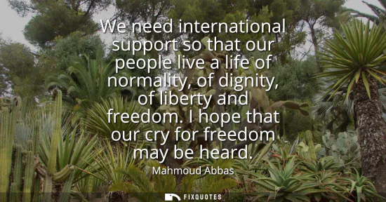 Small: We need international support so that our people live a life of normality, of dignity, of liberty and freedom.