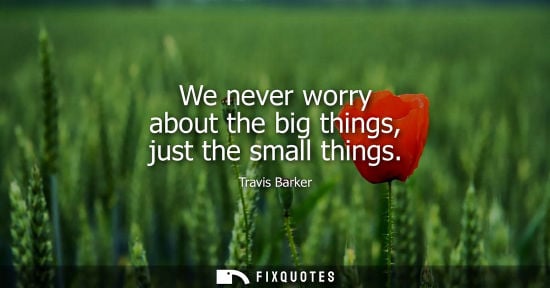 Small: We never worry about the big things, just the small things