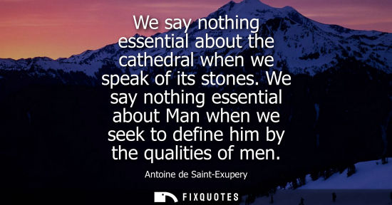 Small: We say nothing essential about the cathedral when we speak of its stones. We say nothing essential about Man w