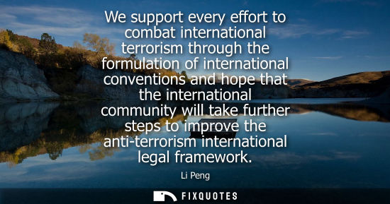 Small: We support every effort to combat international terrorism through the formulation of international conv