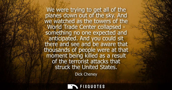 Small: We were trying to get all of the planes down out of the sky. And we watched as the towers of the World 