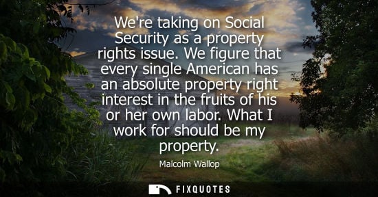 Small: Were taking on Social Security as a property rights issue. We figure that every single American has an absolut