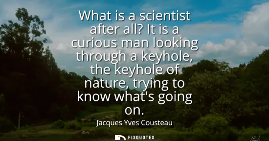Small: What is a scientist after all? It is a curious man looking through a keyhole, the keyhole of nature, trying to