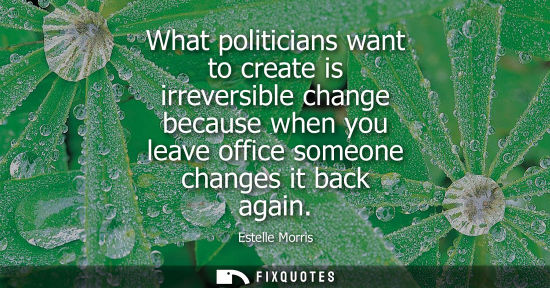 Small: What politicians want to create is irreversible change because when you leave office someone changes it