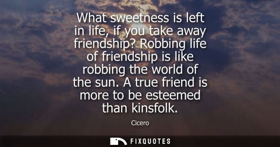 Small: What sweetness is left in life, if you take away friendship? Robbing life of friendship is like robbing the wo