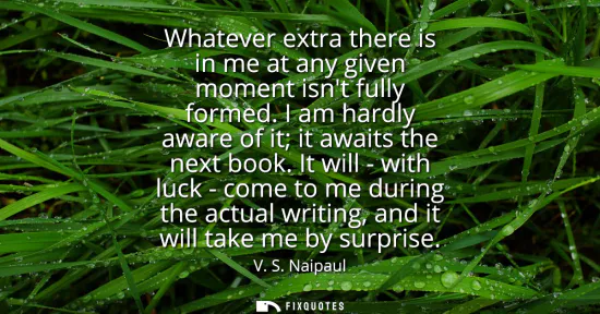 Small: Whatever extra there is in me at any given moment isnt fully formed. I am hardly aware of it it awaits the nex