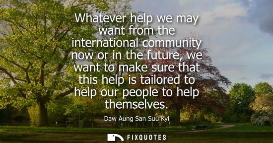 Small: Whatever help we may want from the international community now or in the future, we want to make sure t