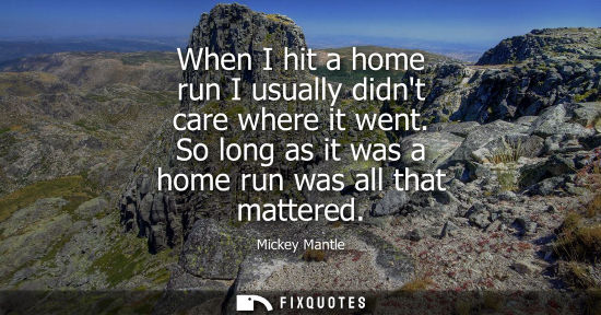 Small: When I hit a home run I usually didnt care where it went. So long as it was a home run was all that mat