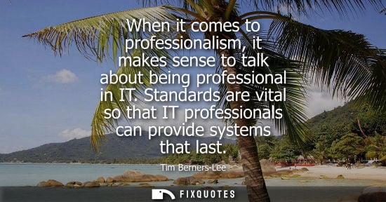 Small: When it comes to professionalism, it makes sense to talk about being professional in IT. Standards are vital s