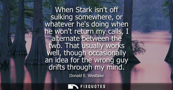 Small: When Stark isnt off sulking somewhere, or whatever hes doing when he wont return my calls, I alternate 