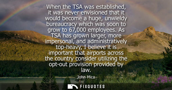 Small: When the TSA was established, it was never envisioned that it would become a huge, unwieldy bureaucracy