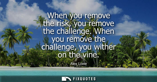 Small: When you remove the risk, you remove the challenge. When you remove the challenge, you wither on the vi