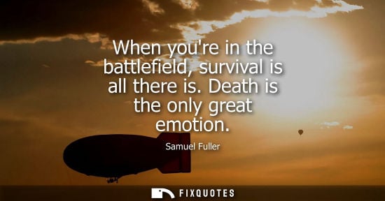 Small: When youre in the battlefield, survival is all there is. Death is the only great emotion - Samuel Fuller