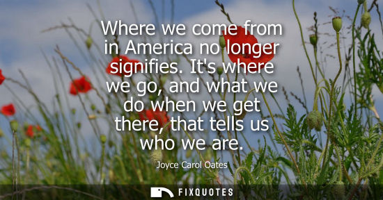 Small: Where we come from in America no longer signifies. Its where we go, and what we do when we get there, t