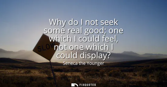 Small: Why do I not seek some real good one which I could feel, not one which I could display?