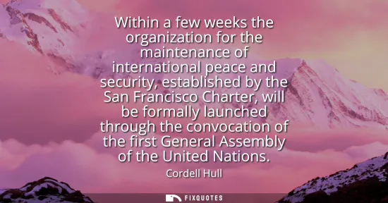 Small: Within a few weeks the organization for the maintenance of international peace and security, established by th