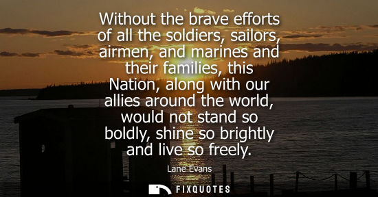 Small: Without the brave efforts of all the soldiers, sailors, airmen, and marines and their families, this Na