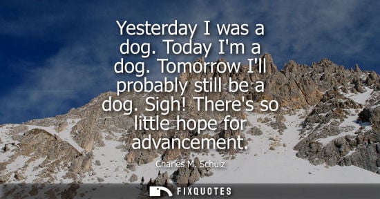 Small: Yesterday I was a dog. Today Im a dog. Tomorrow Ill probably still be a dog. Sigh! Theres so little hope for a