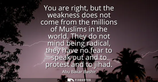 Small: You are right, but the weakness does not come from the millions of Muslims in the world. They do not mind bein