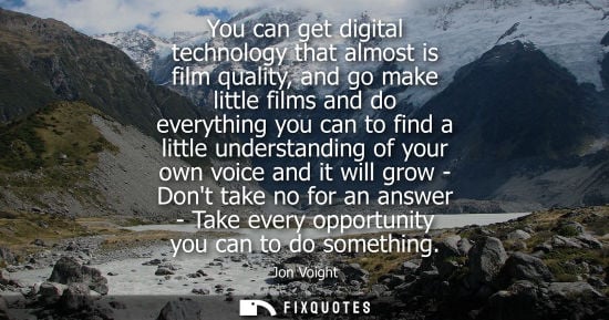 Small: You can get digital technology that almost is film quality, and go make little films and do everything 