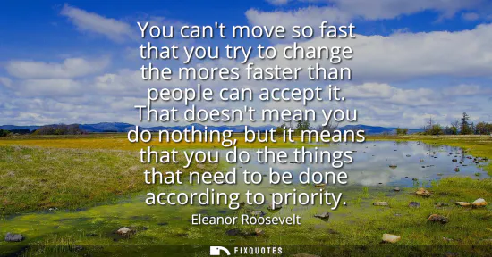Small: You cant move so fast that you try to change the mores faster than people can accept it. That doesnt mean you 