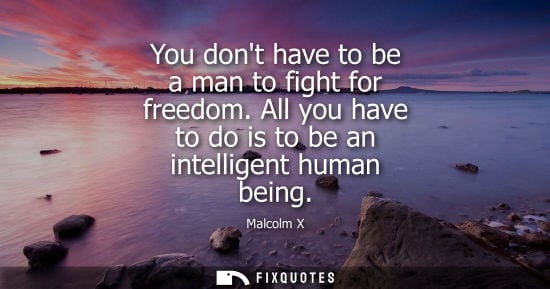 Small: You dont have to be a man to fight for freedom. All you have to do is to be an intelligent human being