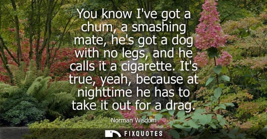 Small: You know Ive got a chum, a smashing mate, hes got a dog with no legs, and he calls it a cigarette. Its true, y