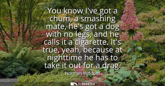 Small: You know Ive got a chum, a smashing mate, hes got a dog with no legs, and he calls it a cigarette. Its true, y