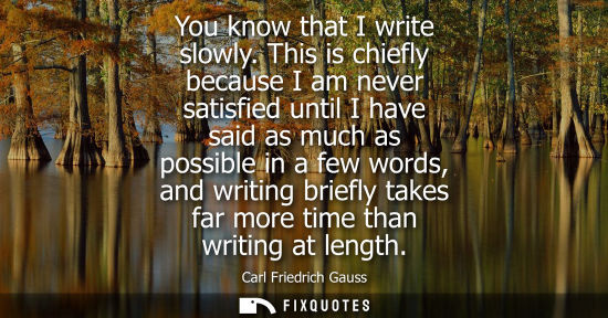 Small: You know that I write slowly. This is chiefly because I am never satisfied until I have said as much as