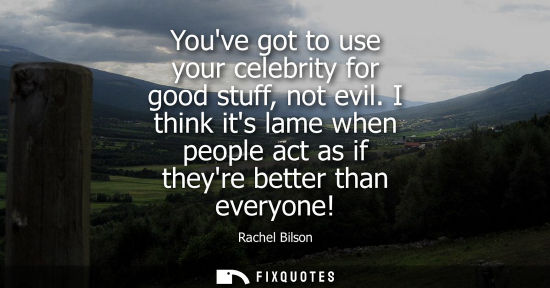 Small: Youve got to use your celebrity for good stuff, not evil. I think its lame when people act as if theyre